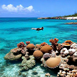 Caribbean Holidays, Bermuda Nature Holidays, A snorkeller above a colourful coral reef in Bermuda, with tropical fish, clear shallow water and rocky coastline