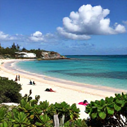 Caribbean Holidays, Bermuda Nature Holidays, A sunny April morning on Bermuda&rsquo;s pink-sand Horseshoe Bay with clear turquoise water, coastal plants and a few relaxed walkers