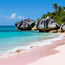 Caribbean Holidays, Bermuda Nature Holidays, A sunny August coastal scene in Bermuda with turquoise water, pink sand, limestone rocks and lush greenery