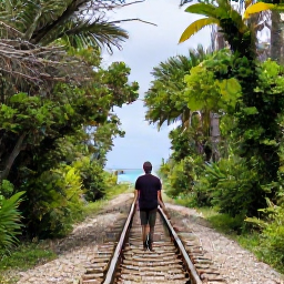 Caribbean Holidays, Bermuda Nature Holidays, Hiker walking along a scenic Bermuda railway trail through green woodland with glimpses of the ocean in January