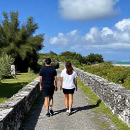Caribbean Holidays, Bermuda Nature Holidays, Hikers walking through Bermuda&rsquo;s Railway Trail with lush vegetation, stone walls and ocean views
