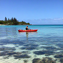 Caribbean Holidays, Bermuda Nature Holidays, Kayaker exploring calm clear waters beside Bermuda coastline with coral reefs visible below on a bright November day