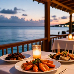 Caribbean Holidays, Bermuda Nature Holidays, Relaxed evening at a Bermuda seaside restaurant with fresh seafood and a calm sunset over the water in November