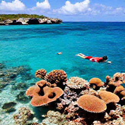 Caribbean Holidays, Bermuda Nature Holidays, Visitors swimming and snorkelling above a colourful coral reef in clear shallow waters near Bermuda, with tropical fish and rocky coastline visible