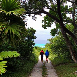 Caribbean Holidays, Bermuda Nature Holidays, Visitors walking through a lush Bermuda nature reserve beside woodland, limestone paths and coastal views