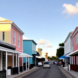 Caribbean Holidays, Bermuda November Breaks, Colourful Hamilton street in Bermuda with pastel colonial buildings, caf&eacute;s and visitors exploring in warm November weather