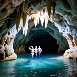 Caribbean Holidays, Bermuda October Adventures, A guided group exploring the historic Crystal Cave in Bermuda, surrounded by sparkling stalactites and clear underground pools