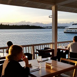 Caribbean Holidays, Bermuda October Adventures, A relaxed evening at a Bermuda waterfront restaurant after an active day, with harbour views and warm sunset light