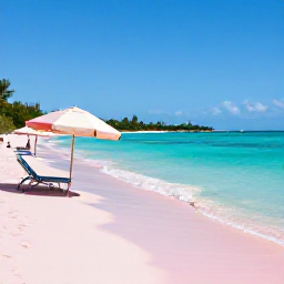 Caribbean Holidays, Bermuda October Holidays, A sunny pink-sand beach in Bermuda in October, with calm turquoise water, pastel umbrellas and relaxed holidaymakers