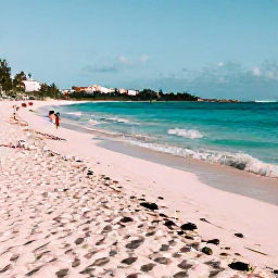 Caribbean Holidays, Bermuda October Holidays, A wide sandy beach in Bermuda on a warm October afternoon, turquoise Atlantic water, pale pink sand and a few relaxed visitors