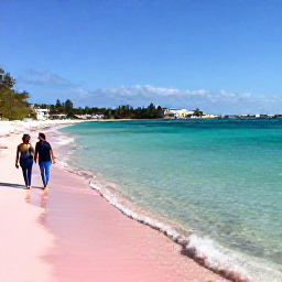 Caribbean Holidays, Bermuda October Holidays, Clear turquoise water and pink sand at Horseshoe Bay, Bermuda, with a couple walking along the shoreline in October sunshine