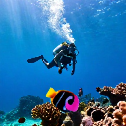 Caribbean Holidays, Bermuda Scuba Diving, A diver exploring a clear blue underwater reef beside Bermuda, with colourful fish, coral formations and shafts of sunlight