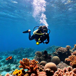 Caribbean Holidays, Bermuda Scuba Diving, A scuba diver exploring a colourful coral reef in clear turquoise water around Bermuda, with sunlight filtering from the surface