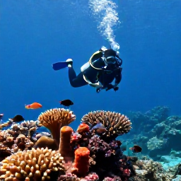 Caribbean Holidays, Bermuda Scuba Diving, A scuba diver hovering above a healthy Bermuda coral reef with tropical fish, sponges and clear visibility