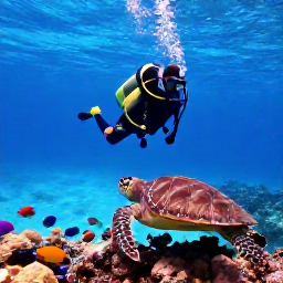 Caribbean Holidays, Bermuda Scuba Diving, Colourful reef fish, sea turtles and coral around a shallow Bermuda reef in clear turquoise water