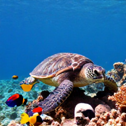 Caribbean Holidays, Bermuda Scuba Diving, Colourful tropical fish, coral formations and a sea turtle on a Bermuda reef in bright clear water
