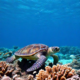Caribbean Holidays, Bermuda Scuba Diving, Colourful tropical fish, coral formations and a sea turtle on a shallow Bermuda reef in clear summer water