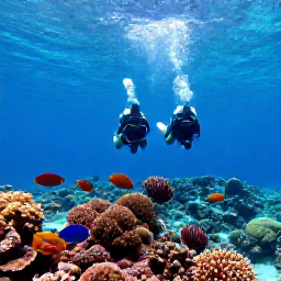 Caribbean Holidays, Bermuda Scuba Diving, Divers swimming over a colourful Bermuda coral reef with parrotfish, angelfish and clear turquoise water