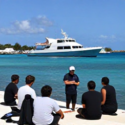 Caribbean Holidays, Bermuda Scuba Diving, Friendly dive instructor briefing visitors beside a Bermuda dive boat in a sunny harbour