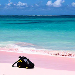 Caribbean Holidays, Bermuda Scuba Diving, Relaxed Bermuda beach scene in November after a dive, with a diver's kit beside a pink-sand shoreline and calm turquoise water