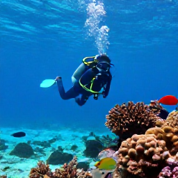 Caribbean Holidays, Bermuda Scuba Diving, Scuba diver exploring a clear Bermuda reef in November, with colourful fish, coral formations and pale blue Atlantic water