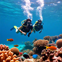 Caribbean Holidays, Bermuda Scuba Diving, Scuba divers swimming above a colourful coral reef in Bermuda, surrounded by angelfish, parrotfish and clear turquoise water