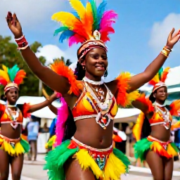 Caribbean Holidays, Bermuda September Holidays, Colourful traditional Gombey dancers performing in Hamilton, Bermuda, with feathered headdresses and bright costumes