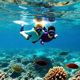 Caribbean Holidays, Bermuda September Holidays, Parents and children snorkelling together in clear Bermuda water beside colourful fish and a shallow coral reef