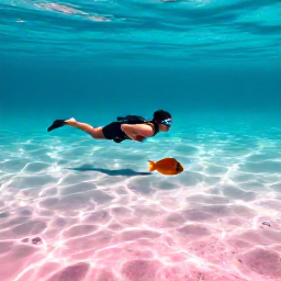Caribbean Holidays, Bermuda September Holidays, Turquoise water, pink sand and a snorkeller viewing colourful fish near Bermuda&rsquo;s coral reefs