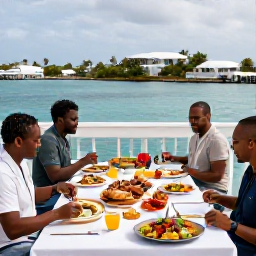 Caribbean Holidays, Bermuda September Tours, Bermudian cooking class or seafood lunch on a waterfront terrace with colourful dishes and harbour views