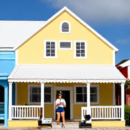 Caribbean Holidays, Bermuda Solo February, Friendly solo traveller enjoying a coffee at a colourful caf&eacute; in Hamilton, Bermuda, surrounded by pastel buildings and local atmosphere