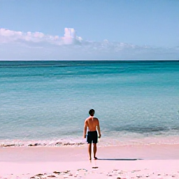 Caribbean Holidays, Bermuda Solo February, Pink-sand Horseshoe Bay in Bermuda on a calm February day, with a lone traveller enjoying the shoreline and turquoise sea