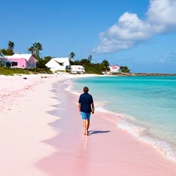 Caribbean Holidays, Bermuda Solo Holidays, A solo traveller walking along a quiet pink-sand beach in Bermuda in February, with turquoise water, pastel cottages and soft winter sunshine