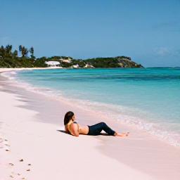 Caribbean Holidays, Bermuda Solo Holidays, A solo visitor relaxing on Horseshoe Bay Beach in Bermuda during February, with pink sand, clear blue water and low green hills