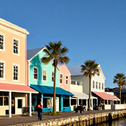 Caribbean Holidays, Bermuda Solo Holidays, A sunny February morning in Hamilton, Bermuda, showing pastel buildings, palm trees, independent shops and a solo visitor exploring the waterfront