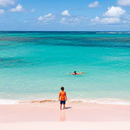 Caribbean Holidays, Bermuda Solo Holidays, Clear turquoise sea, soft pink sand and a solo visitor swimming at Horseshoe Bay Beach, Bermuda, under a sunny August sky