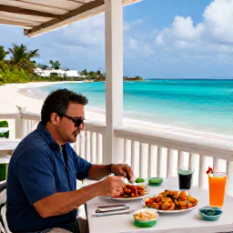 Caribbean Holidays, Bermuda Solo Holidays, Friendly Bermuda restaurant terrace with a solo diner enjoying fresh seafood and local atmosphere in March