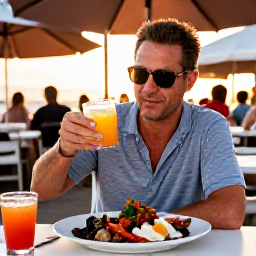 Caribbean Holidays, Bermuda Solo Holidays, Solo traveller enjoying fresh seafood and a colourful cocktail at an outdoor restaurant in Bermuda on a warm August evening