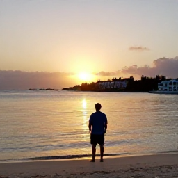 Caribbean Holidays, Bermuda Solo Holidays, Solo traveller enjoying sunset beside the sea in Bermuda, calm harbour, warm evening light and relaxed atmosphere