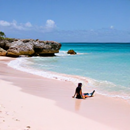 Caribbean Holidays, Bermuda Solo Holidays, Solo traveller relaxing on Horseshoe Bay Beach in Bermuda, with pink sand, rocky coves and bright blue Atlantic water