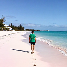Caribbean Holidays, Bermuda Solo Holidays, Solo traveller walking along a pink-sand beach in Bermuda during a bright March morning