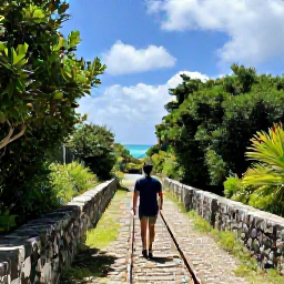 Caribbean Holidays, Bermuda Solo Holidays, Solo traveller walking on the Railway Trail in Bermuda, surrounded by lush vegetation, stone walls and coastal views
