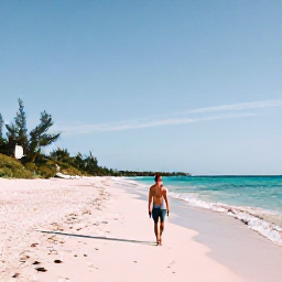 Caribbean Holidays, Bermuda Solo October, A solo traveller walking along a quiet pink-sand beach in Bermuda in warm October sunshine