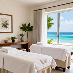 Caribbean Holidays, Bermuda Spa Breaks, A bright Bermuda resort spa treatment room with natural light, soft towels, botanical details and views towards the sea