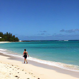 Caribbean Holidays, Bermuda Spa Breaks, Bermuda beach and calm turquoise sea in January, with a visitor walking along the shore beneath a clear sky