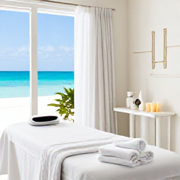 Caribbean Holidays, Bermuda Spa Breaks, Bright Bermuda spa treatment room with natural light, ocean views, towels, candles and locally inspired wellness details