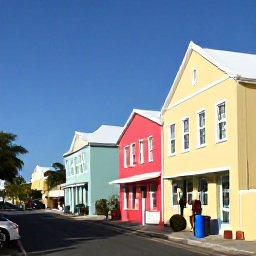 Caribbean Holidays, Bermuda Spa Breaks, Colourful Bermuda streets and pastel buildings in Hamilton on a bright January day, with relaxed visitors exploring