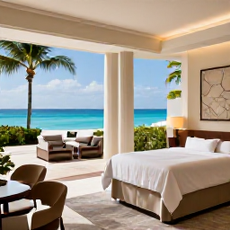 Caribbean Holidays, Bermuda Spa Breaks, Elegant Bermuda hotel spa overlooking the turquoise ocean, with a treatment room, lounge area and palm trees outside