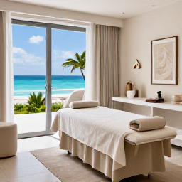 Caribbean Holidays, Bermuda Spa Breaks, Peaceful luxury spa treatment room in a Bermuda resort, with natural light, pale coastal colours and subtle island details