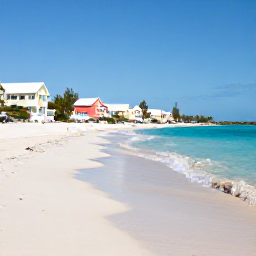 Caribbean Holidays, Bermuda Spa Breaks, Quiet pink-sand beach in Bermuda in January with gentle waves, pastel houses and a clear blue sky